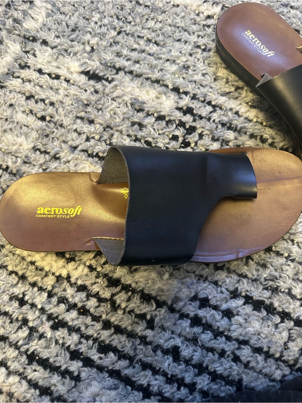 Aerosoft comfort Black Leather Slide Sandals size 9 - Picture 2 of 7